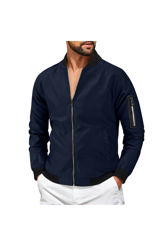 Men's Flight Bomber Jacket Lightweight Softshell Coat Sportwear Zipper Windbreaker,Navy XL