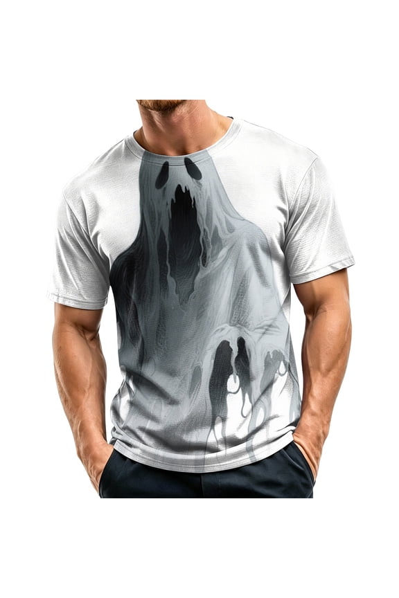 Men's Gothic Halloween T Shirt Dark Chamber Candlelit Ghost Haunted Mansion Printed Short Sleeve Tee,White L