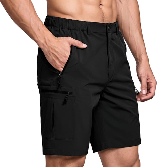 Sewkxo Men's Hiking Cargo Shorts Lightweight Outdoor Shorts for Men Trip Golf Camping Casual with 5 Zipper Pockets,Black 2XL