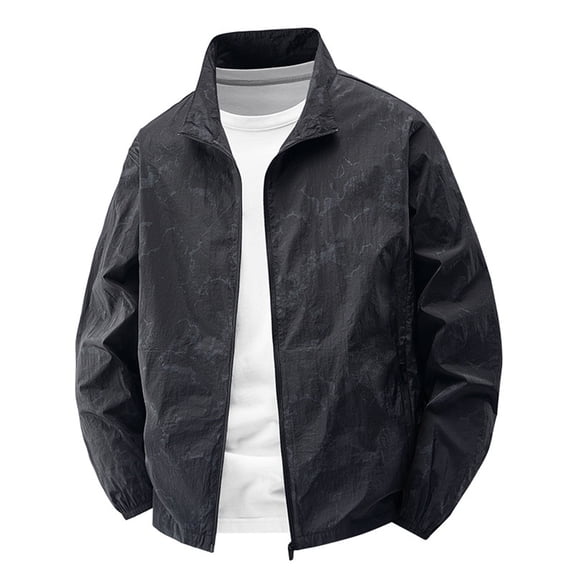 Sewkxo Men's Lightweight Athletic Jacket Full Zip Stand Collar Coat Running Workout Travel Sun Protection Outerwear,Black XL