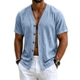 thumbnail image 1 of Sewkxo Men's Linen Shirts Short Sleeve Casual Shirts Button Down Shirt for Men Beach Summer Shirt,Light Blue S, 1 of 8