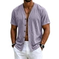 thumbnail image 1 of Sewkxo Men's Linen Shirts Short Sleeve Casual Shirts Button Down Shirt for Men Beach Summer Shirt,Light Purple L, 1 of 8