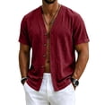 thumbnail image 1 of Sewkxo Men's Linen Shirts Short Sleeve Casual Shirts Button Down Shirt for Men Beach Summer Shirt,Wine 2XL, 1 of 8