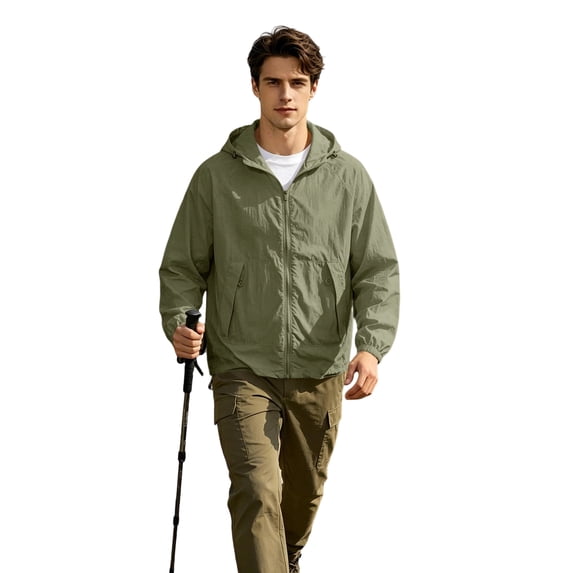 Sewkxo Men's Packable Rain Jacket Waterproof Lightweight Raincoat Rain Shell with Hood for Outdoor Hiking Golf Travel,Light Green S