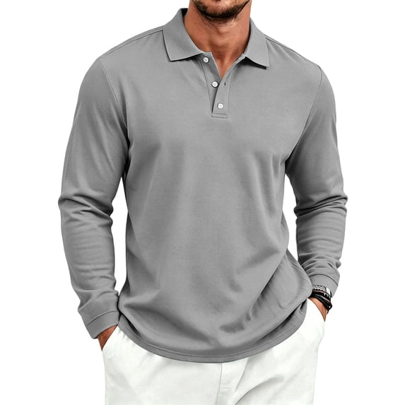 Sewkxo Men's Polo Shirt Long Sleeve Golf Shirts Lightweight Breathable Cool Shirts,Gray L