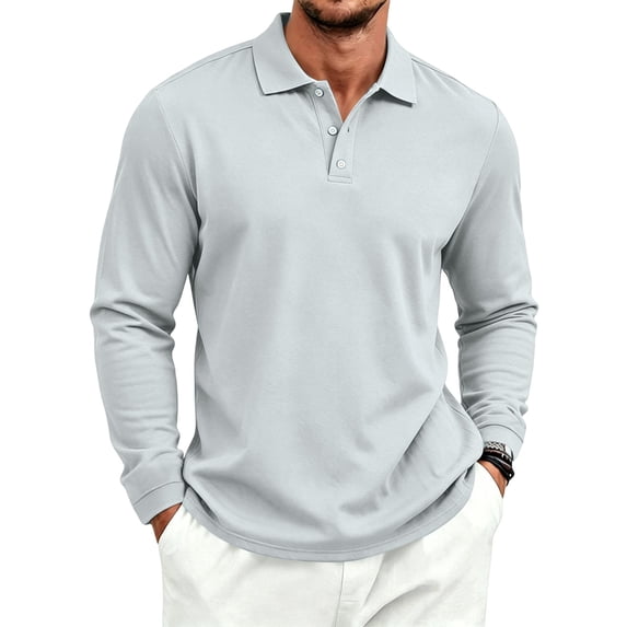 Sewkxo Men's Polo Shirt Long Sleeve Golf Shirts Lightweight Breathable Cool Shirts,Light Gray 2XL