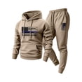 thumbnail image 1 of Sewkxo Men's Sweatsuits 2 Piece Set Fashion Fleece American Flag Print Drawstring Hoodie and Sweatpants Fall Winter Hooded Solid Color Ribbed Pullover Set with Pocket,Khaki M, 1 of 4
