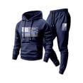 thumbnail image 1 of Sewkxo Men's Sweatsuits 2 Piece Set Lightweight Fleece American Flag Print Drawstring Hoodie and Sweatpants Fall Winter Hooded Solid Color Ribbed Pullover Set with Pocket,Navy XL, 1 of 4