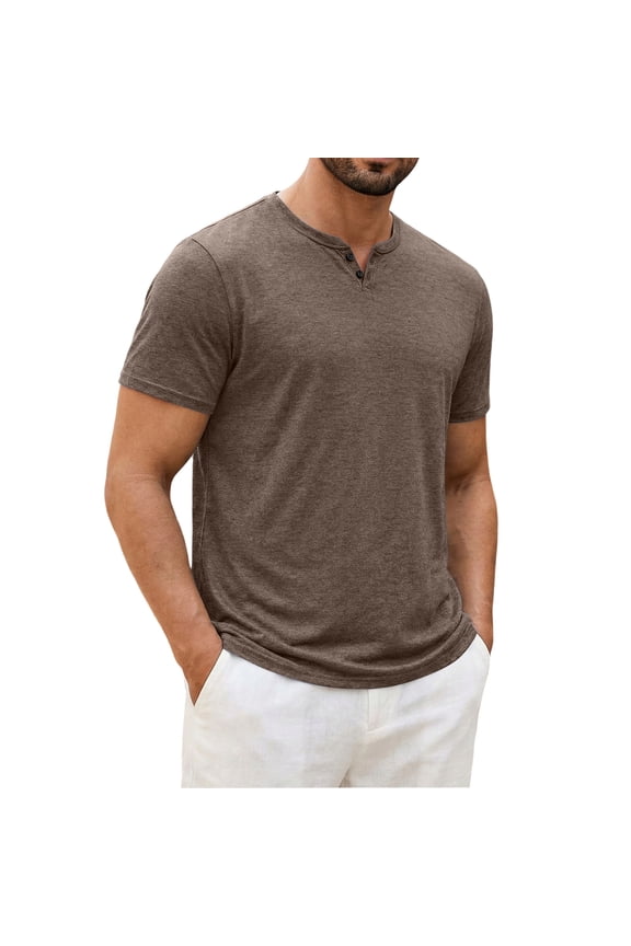 Men's T Shirts Short Sleeve Casual V Neck T-Shirt Soft Notch Neck Tee Classic Solid Color Shirts,Light Brown S