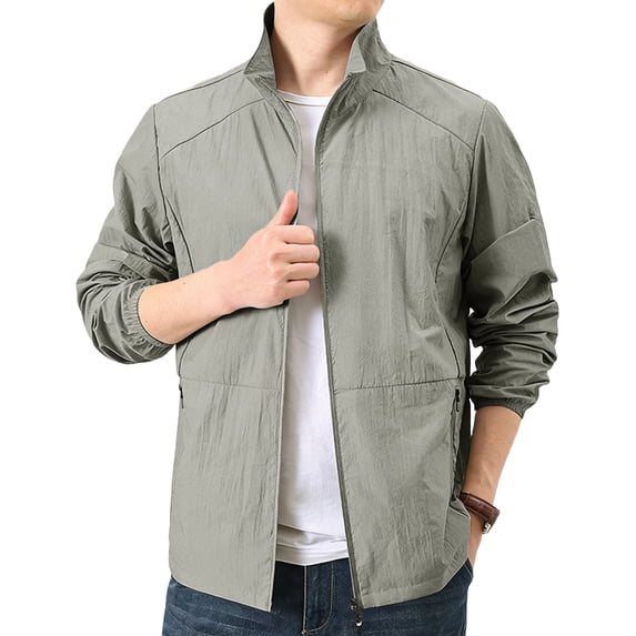 Sewkxo Men's UV Jacket UPF 50+ Sun Protective Zip Up Lightweight Jackets Quick-Dry Fishing Long Sleeve Summer Wear with Pockets,Light Gray 2XL
