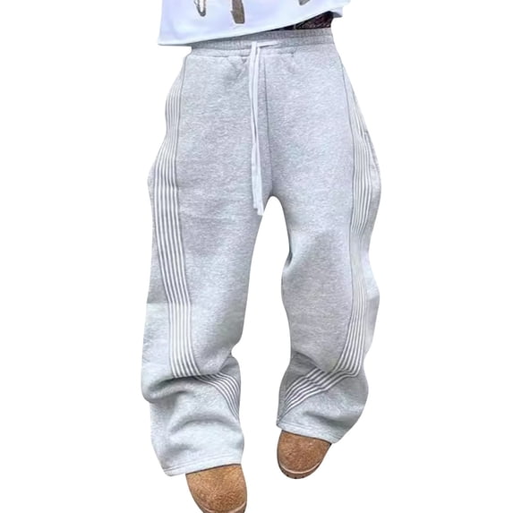 Sewkxo Men's Y2k Graphic Baggy Sweatpants Drawstring Waist Striped Open Bottom Sweatpants Baggy Track Pants Men,Gray M