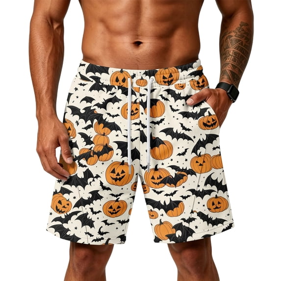 Sewkxo Mens Halloween Horror Pattern Soft Cotton Sleep Shorts Casual Indoor Home Pajama Lounge Shorts,Black M