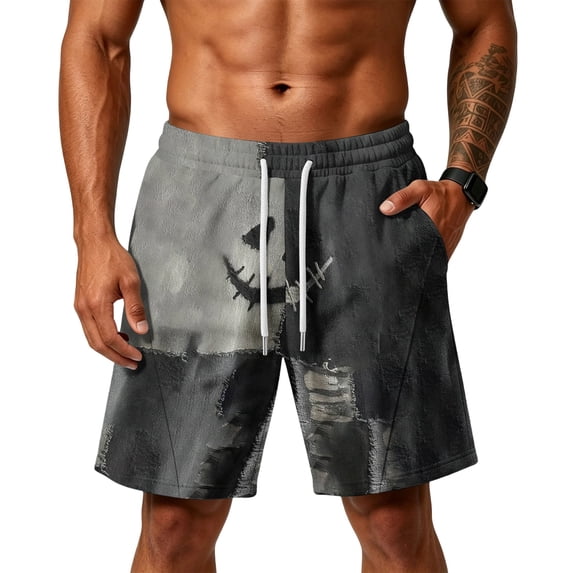 Sewkxo Mens Halloween Horror Pattern Soft Cotton Sleep Shorts Casual Indoor Home Pajama Lounge Shorts,Gray L