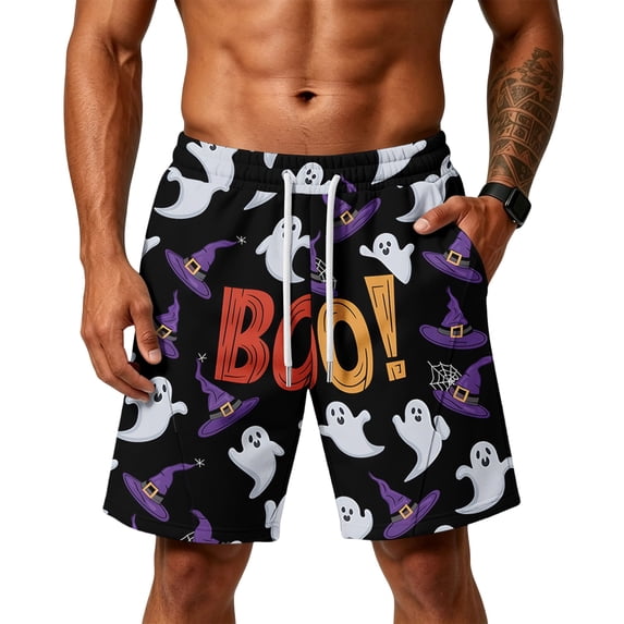 Sewkxo Mens Halloween Horror Pattern Soft Cotton Sleep Shorts Casual Indoor Home Pajama Lounge Shorts,White 3XL