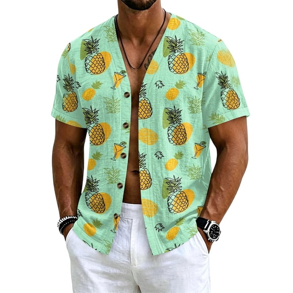 Sewkxo Mens Hawaiian Shirt Short Sleeve Button Down Shirts Tropical Floral Summer Beach Shirts,Light Green M