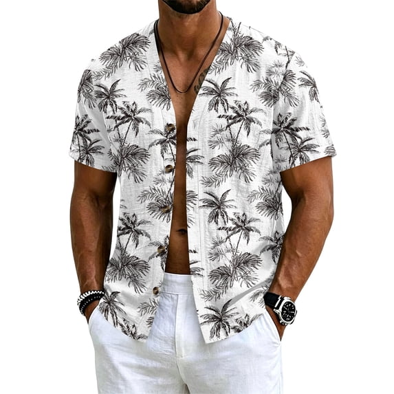 Sewkxo Mens Hawaiian Shirt Short Sleeve Button Down Shirts Tropical Floral Summer Beach Shirts,White XL