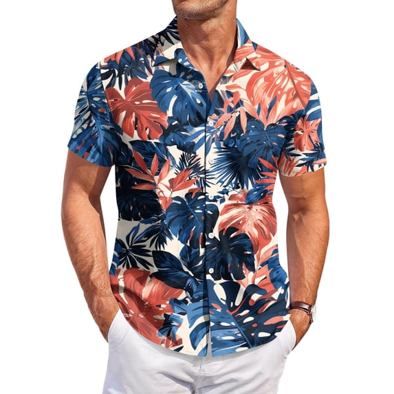 Sewkxo Mens Hawaiian Shirt Short Sleeve Button Down Tropical Shirts Casual Floral Summer Beach Shirt,Blue M