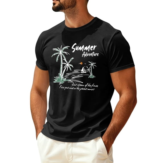 Sewkxo Mens Hawaiian Short Sleeve T-Shirts Graphic Crew Neck Casual Shirt Summer Beach Palm Tree Printed Vintage Tees,Black XL