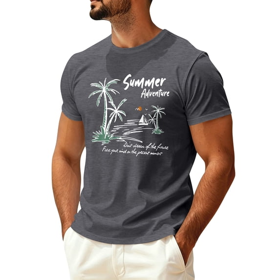 Sewkxo Mens Hawaiian Short Sleeve T-Shirts Graphic Crew Neck Casual Shirt Summer Beach Palm Tree Printed Vintage Tees,Gray M