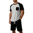 thumbnail image 1 of Sewkxo Mens Pajamas Set Lightweight Summer Pjs Sleepwear Soft Comfy Short Sleeve Sleep Set With Pocket,Black 3XL, 1 of 6