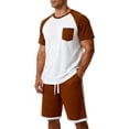 thumbnail image 1 of Sewkxo Mens Pajamas Set Lightweight Summer Pjs Sleepwear Soft Comfy Short Sleeve Sleep Set With Pocket,Coffee M, 1 of 5