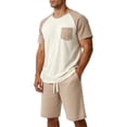thumbnail image 1 of Sewkxo Mens Pajamas Set Lightweight Summer Pjs Sleepwear Soft Comfy Short Sleeve Sleep Set With Pocket,Khaki 3XL, 1 of 5