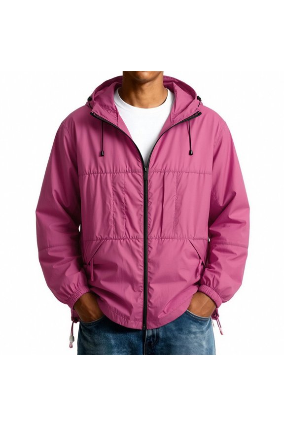 Mens Rain Jacket Lightweight Raincoat Waterproof with Hood Outdoor Windbreaker Jacket Travel Rain Jackets,Hot Pink 3XL
