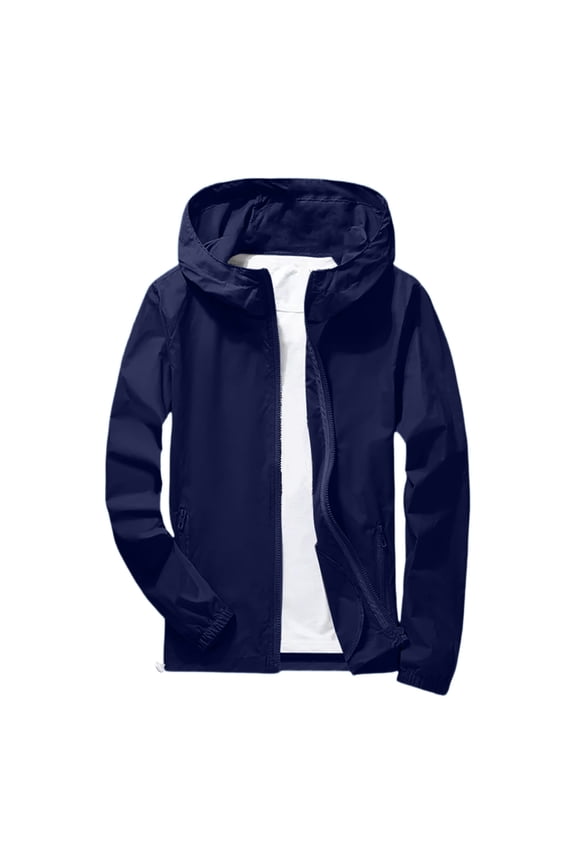 Mens Rain Jacket Lightweight Windbreaker Waterproof Raincoat Cycling Running Hiking Gear Hood Packable,Dark Blue S