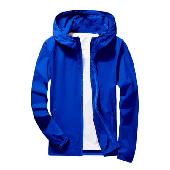 Sewkxo Mens Rain Jacket Lightweight Windbreaker Waterproof Raincoat Cycling Running Hiking Gear Hood Packable,Royal Blue 2XL