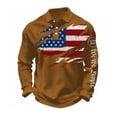 thumbnail image 1 of Sewkxo Mens Shiets Sherpa 250th Anniversary American Flag Graphic Lapel Buttons Tees Fall Winter Waffle Baggy Fit Casual Long Sleeve Tee Blouses,Camel L, 1 of 2