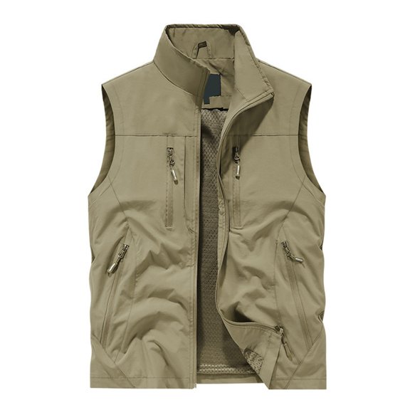 Sewkxo Mens Vests Outerwear Windproof Lightweight Softshell Vests Sports Sleeveless Jacket for Golf Hiking Fishing Running,Khaki 3XL
