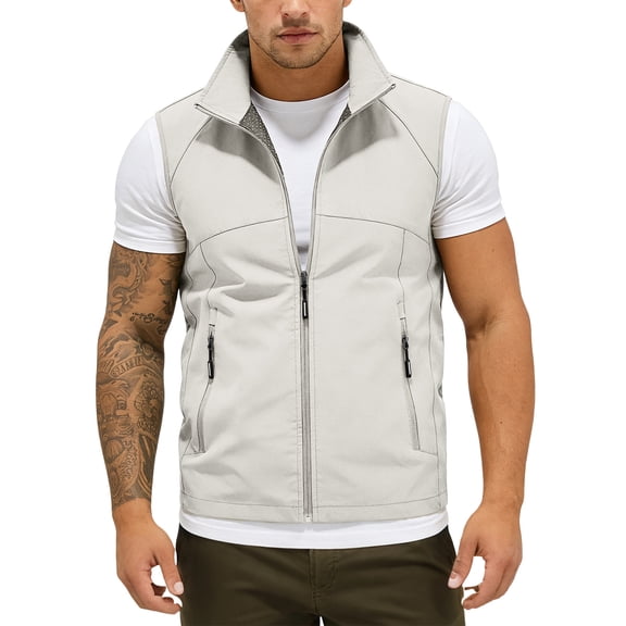 Sewkxo Mens Vests Outerwear Windproof Lightweight Softshell Vests Sports Sleeveless Jacket for Golf Hiking Fishing Running,White S