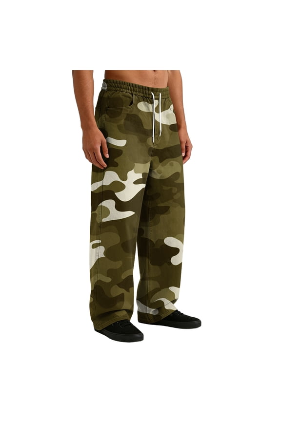 Pants Mens Plus Size Camouflage Print Elastic Waist Drawstring Straight Legs Lounge Trouser Spring Summer Casual Baggy Sweat Pant with Pockets,Green 5XL