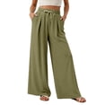 thumbnail image 1 of Sewkxo Pants for Women Sherpa High Waist Drawstrings Lounge Pants Spring Summer Loose Casual Wide Leg Trousers Pockets,Army Green M, 1 of 5
