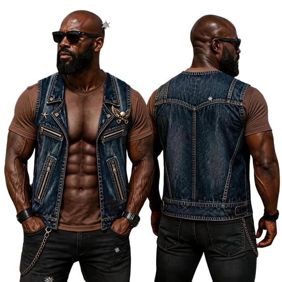 Sewkxo Personalized Six Pack ABS with Biker Vest Men Funny 3D T-Shirt – 😂🤘 Look Like a Biker, Feel Like a Legend!,Brown XL