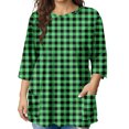thumbnail image 1 of Sewkxo Plus Size Tops for Women Loose Fit 3/4 Length Shirt Crewneck Print Blouses Fashion 2026 Summer Clothes,Green 2XL, 1 of 6