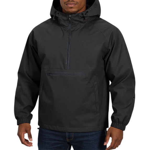Sewkxo Rain Jacket Men Quarter Zip Pullover Waterproof Lightweight Windbreaker Hooded Raincoat for Outdoor Hiking Running,Black M