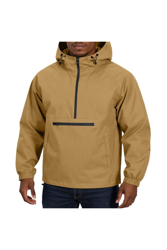 Rain Jacket Men Quarter Zip Pullover Waterproof Lightweight Windbreaker Hooded Raincoat for Outdoor Hiking Running,Brown 2XL
