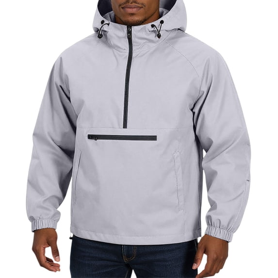 Sewkxo Rain Jacket Men Quarter Zip Pullover Waterproof Lightweight Windbreaker Hooded Raincoat for Outdoor Hiking Running,Light Purple XL