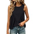 thumbnail image 1 of Sewkxo Shirred Swing Tank Tops for Women Fashion Flowy Sleeveless Shirts Casual Crew Neck Blouse Loose Fit Ruffled Tops,Black M, 1 of 7