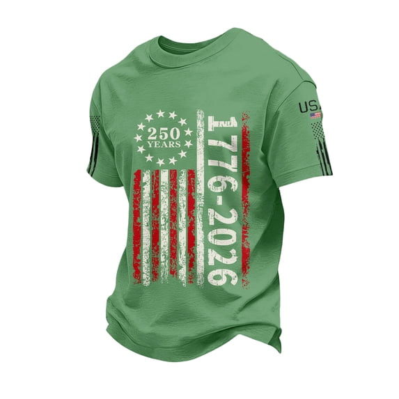 Sewkxo Shirts Mens 250th Anniversary American Flag Print Round Neck Short Sleeve Pullover Tee 2026 Fashion Casual Baggy Fit Summer Tee,Light Green XL