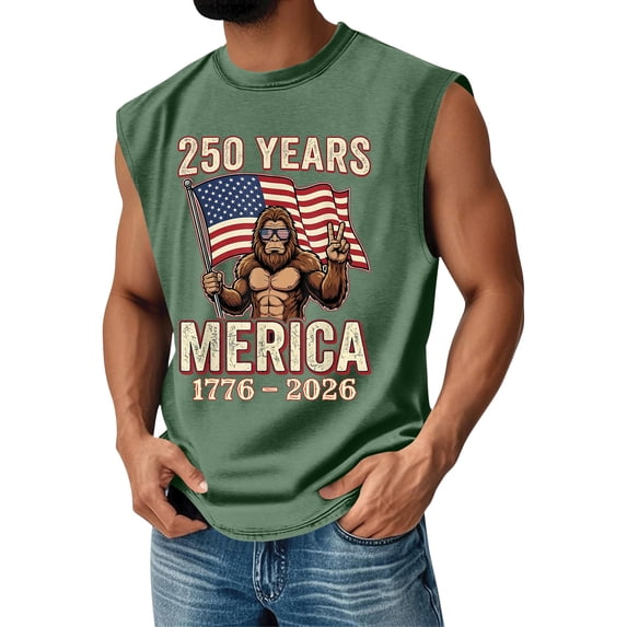 Sewkxo Summer Tank Tops for Men Patriotic 4th Of July Crew Neck Sleeveless Tee Shirt Lightweight Baggy Casual Vests,Army Green L