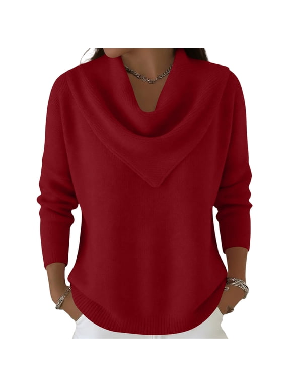 Sweater for Women Sherpa Triangle Neck Loose Fit Sweaters Top Fall Winter Casual Long Sleeve Knit Pullover Sweater,Red L