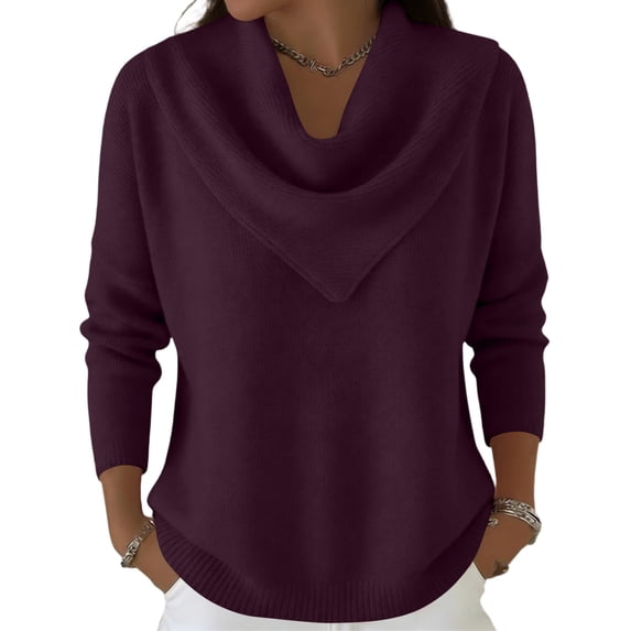 Sewkxo Sweaters Women Trendy Triangle Neck Loose Sweater Fall Winter Casual Long Sleeve Ribbed Knit Pullover Top,Dark Purple S