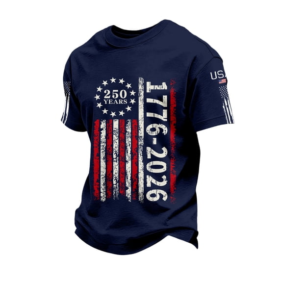Sewkxo T Shirt Men 250th Anniversary American Flag Printed Crewneck Short Sleeve Pullovers Tops Trendy Casual Baggy Summer Tee Shirt,Navy XL