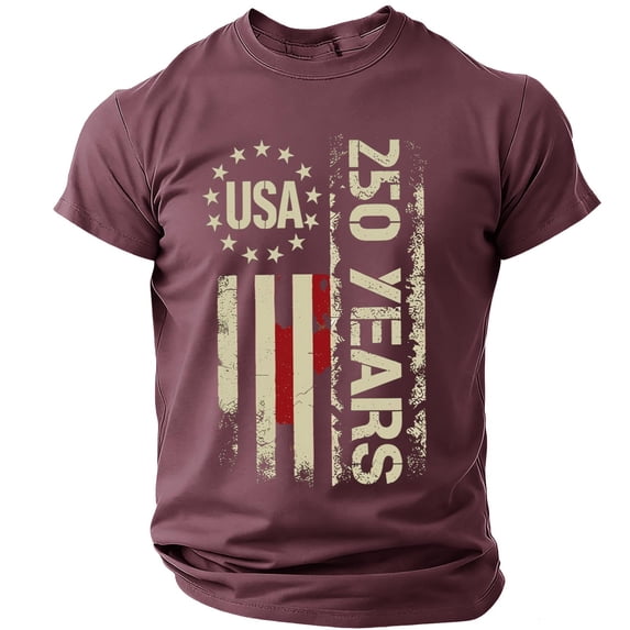 Sewkxo T Shirts for Men Sherpa Patriotic 4th Of July Round Neck Pullovers Spring Summer Plus Size Casual Short Sleeve T Shirts,Wine 2XL