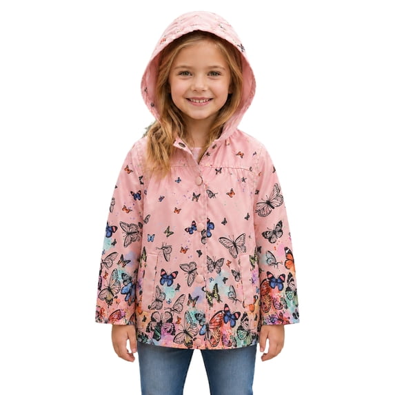 Sewkxo Toddler Rain Jacket Waterproof Hooded Rain Coats for Girls Windbreaker Outwear,Purple Pink 140