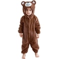 thumbnail image 1 of Sewkxo Toddlers Bear Costume Cosplay Rompers Flannel Fuzzy Fall Winter Hooded Jumpsuits,Brown 100, 1 of 6