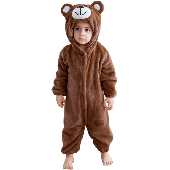 Sewkxo Toddlers Bear Costume Cosplay Rompers Flannel Fuzzy Fall Winter Hooded Jumpsuits,Brown 100