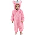 thumbnail image 1 of Sewkxo Toddlers Bear Costume Cosplay Rompers Flannel Fuzzy Fall Winter Hooded Jumpsuits,Pink 70, 1 of 6
